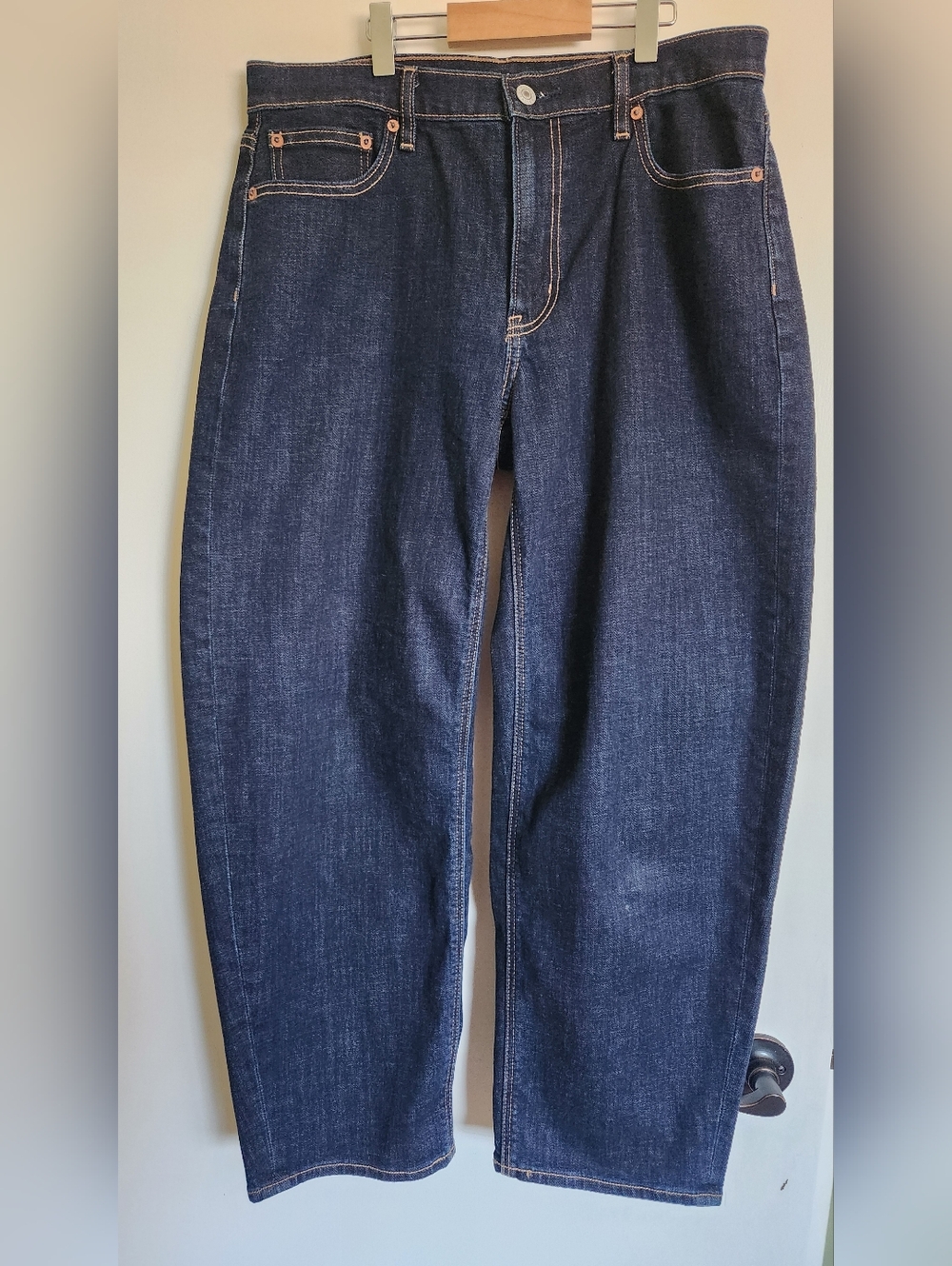 American Eagle Outfitters Dark Blue Barrel-Leg Jeans